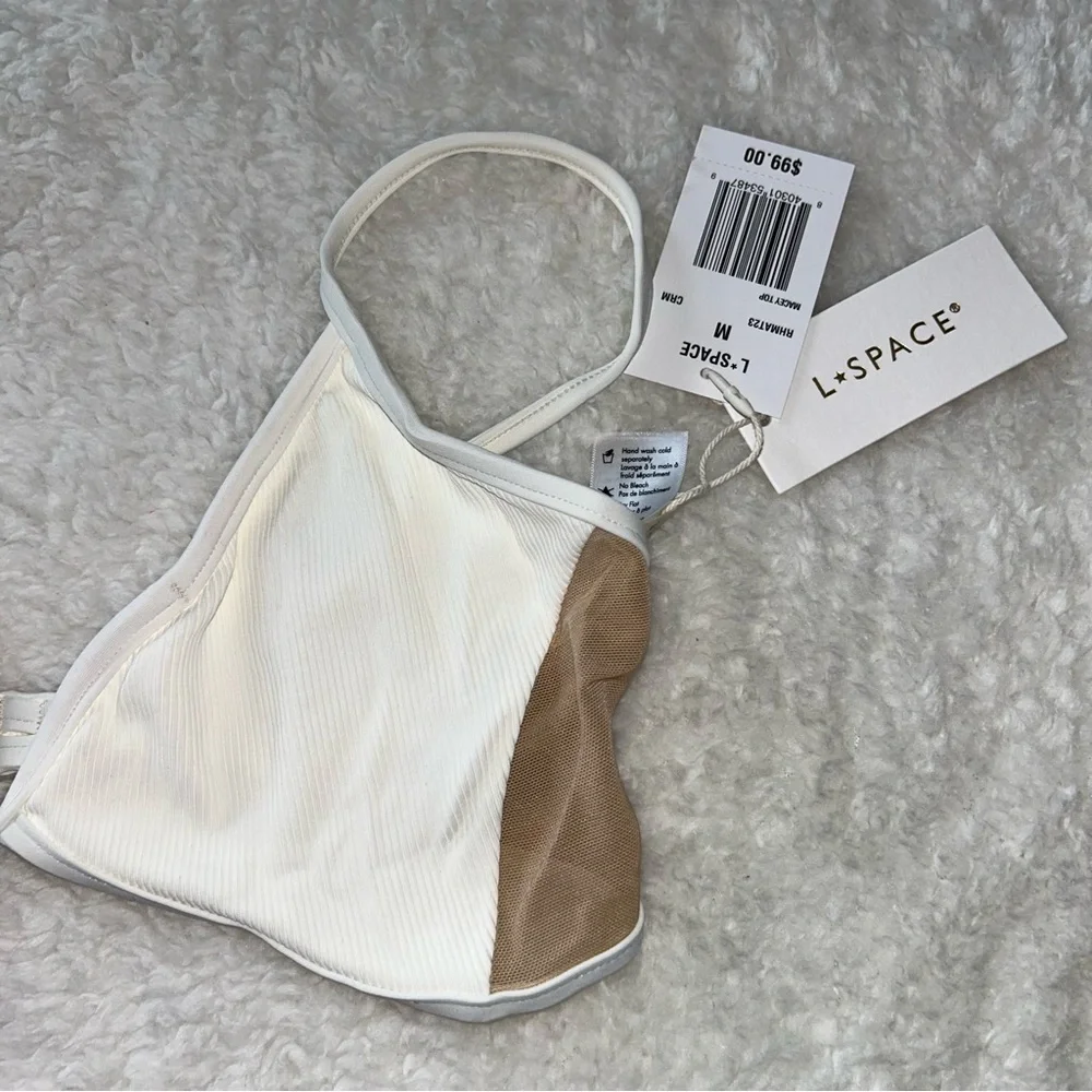 L*Space Macey Ribbed Mesh Swim Top Medium NEW